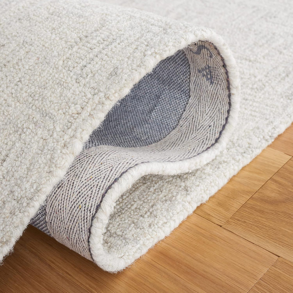 Micro-Loop Area Rug - 10' x 14', Light Grey & Ivory, Handmade Wool