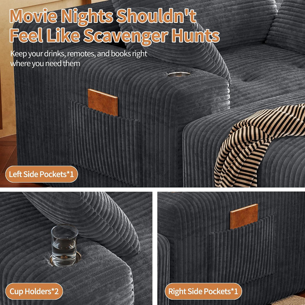 67" Oversized Chaise Lounge Chair Indoor, Corduroy Upholstered Boneless Sofa Bed, Modern Deep Seat Cloud Sleeper