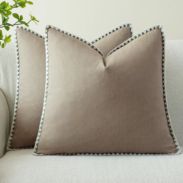 Pack of 2 Decorative Linen Euro Sham Throw Pillow Covers 22x22 Inch Oatmeal
