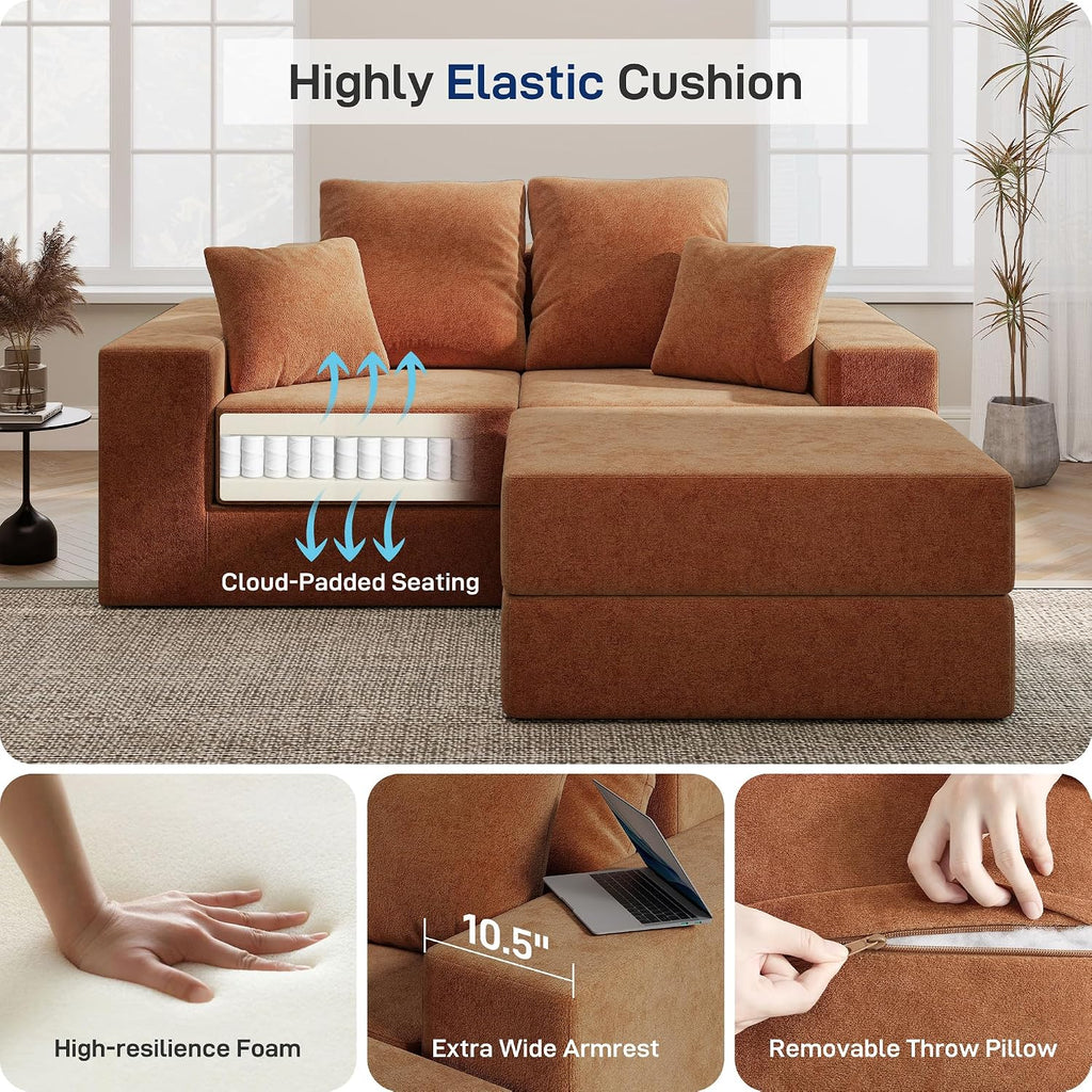 Cloud Modular Sectional Sofa, Comfy Boneless Couch , Modern L-Shaped Couch with Reversible Chaise, Customizable