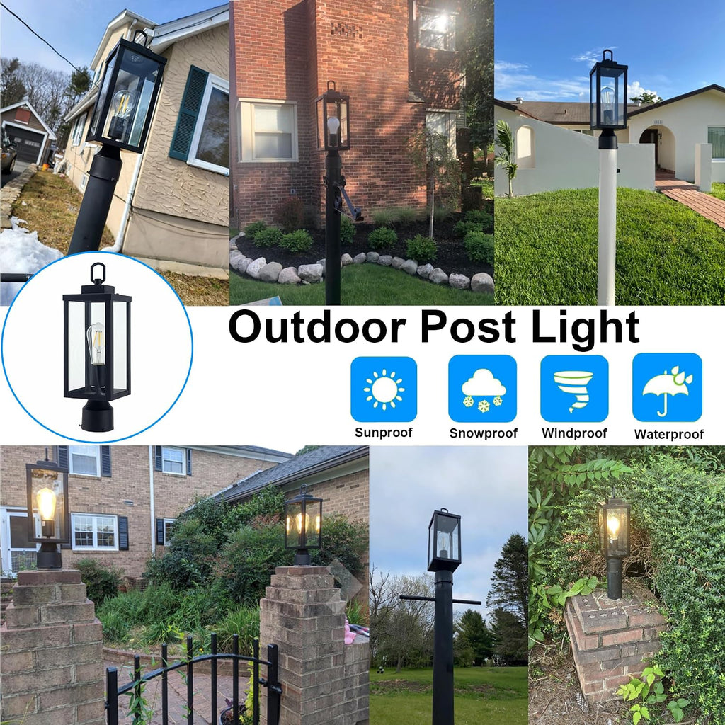 Outdoor Pole Lamp, Post Light Fixture, Anti-Rust Galvanized Housing with Tempered Glass