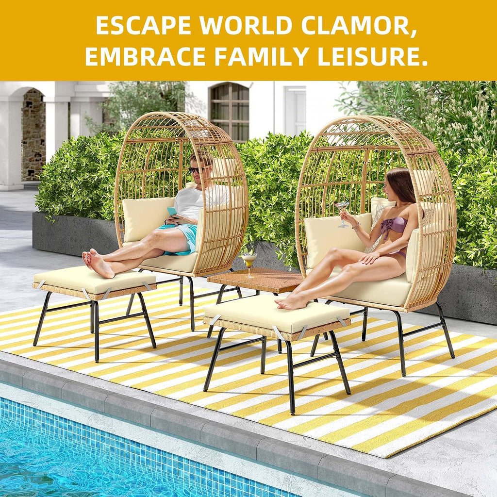 Accent Living Room Egg Chair w/ 2-in-1 Ottoman, Wicker Oversized Basket Chair with 5 Thick Cushions, Footrest, Comfy