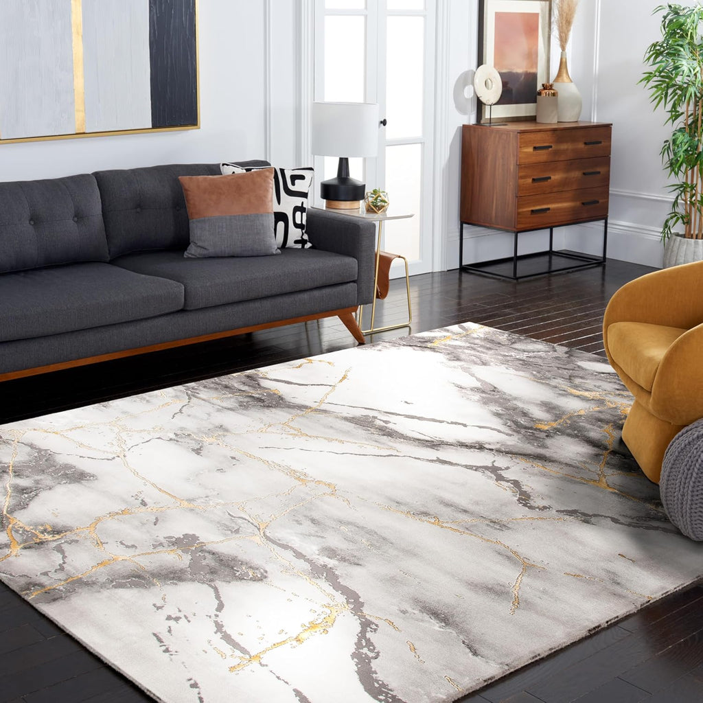 Area Rug - Craft Collection - Large - Grey & Gold, Modern Abstract Design, Non-Shedding & Easy Cleaning, Ideal