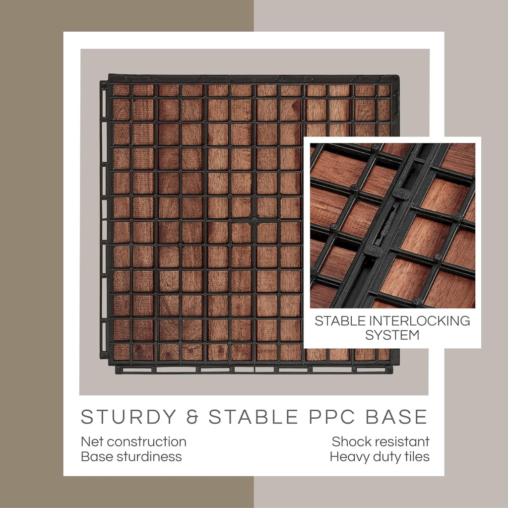 Premium Deck Tiles, Patio Flooring - Set 10 Pcs 12”x12”x0.9” Interlocking Deck Tiles, Waterproof Acacia Wood for