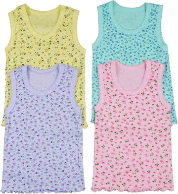 Girl's 4 Pack 100% Cotton Ruffle Hem Tank Tops Super Soft Undershirts