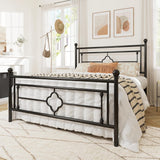 Queen Metal Platform Bed Frame with Victorian Vintage Headboard and Footboard/Mattress Foundation/Under Bed Storage/No