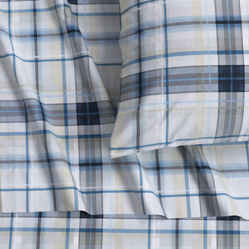 Cotton Percale Bed Sheet Set, Tribeca Plaid Multicolor