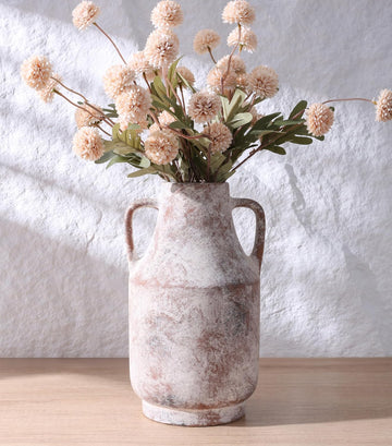 Ceramic Flower Vase with Handles, 11 Inch Tall Rustic Vase, Large Terracotta Pottery Vase