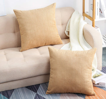 2-Pack Velvet Corduroy Throw Pillow Covers 16x16 A19 Khaki