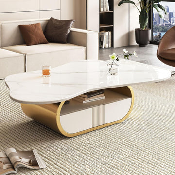 Modern Cloud Coffee Table Luxury Sintered Stone Top Coffee Table with Sculptural Geometric Stainless Steel Base and St