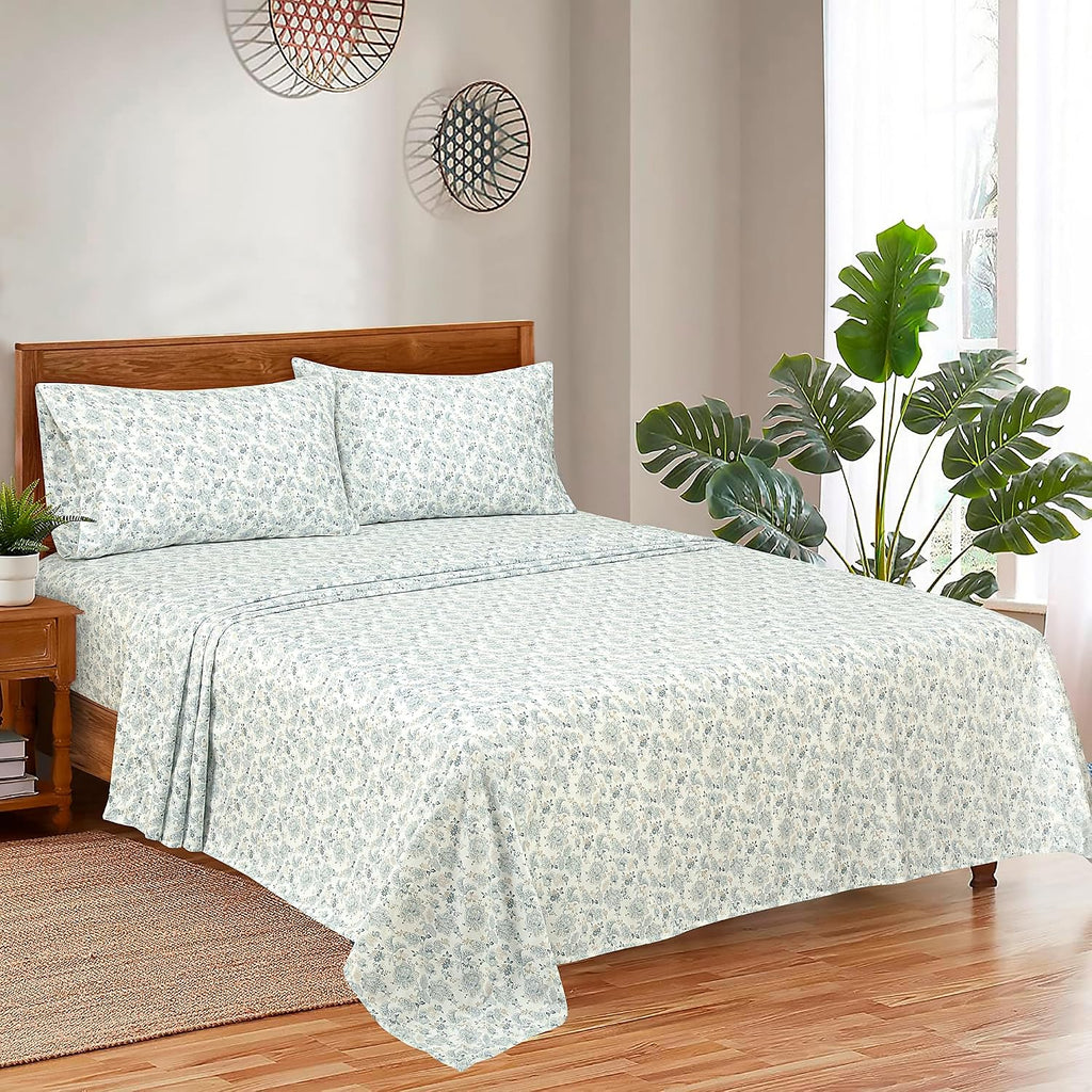 300 Thread Count 100% Long Staple Combed Cotton Sheet Set - 4 Piece Bed Sheets - 1 Fitted, 1 Flat & 2 Pillow
