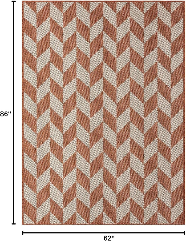 Patio Country Calla Contemporary Herringbone Indoor/Outdoor Area Rug, Orange/Ivory , 5'2"x7'2"