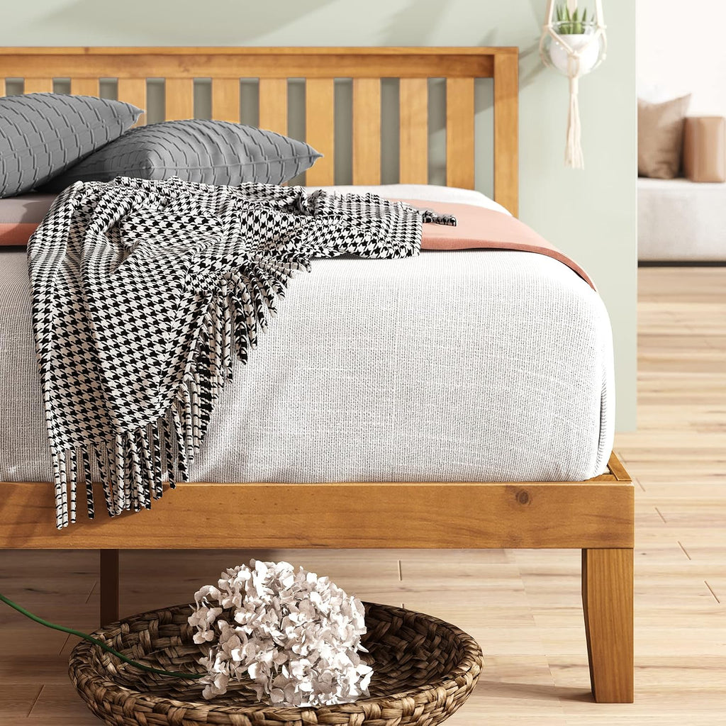 Alexia Wood Platform Bed Frame with headboard, Solid Wood Foundation with Wood Slat Support, No Box Spring Needed