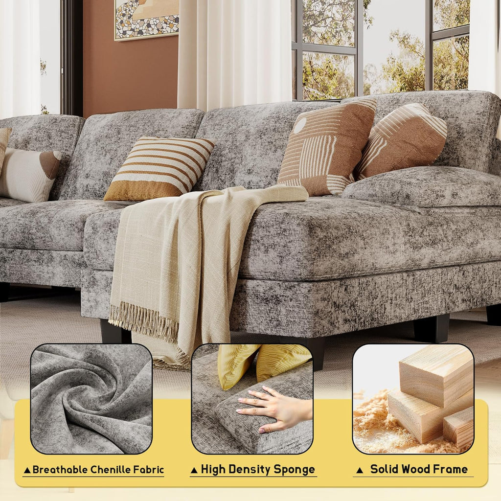 Sectional Couches for Living Room, U Shaped Couch with Chenille Fabric