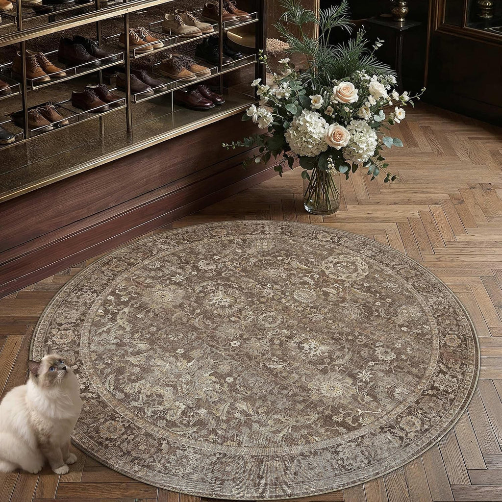 6x6 Round Rugs Brown Vintage Rug