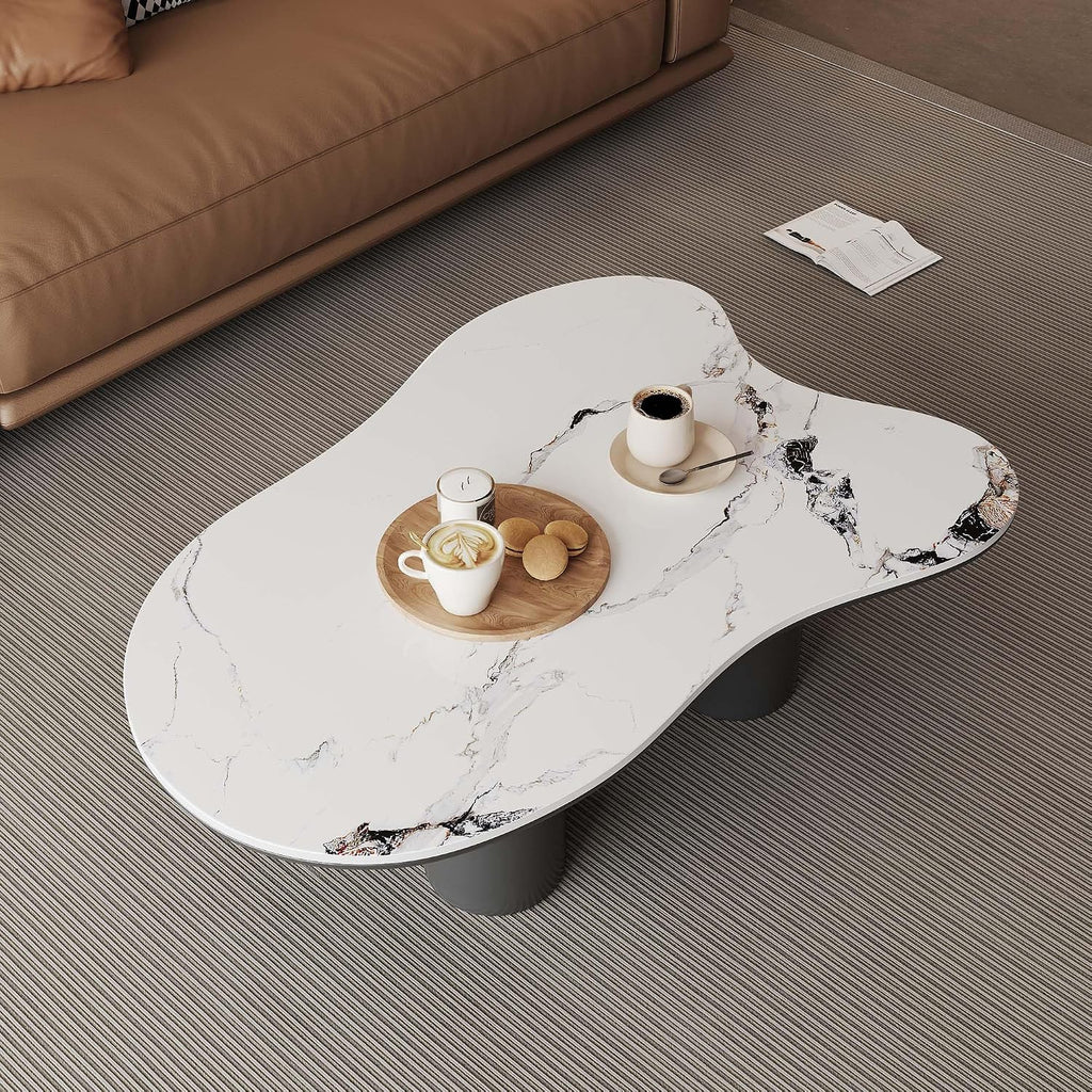 Cloud Coffee Table, 48.4" Modern Sintered Stone Center Table with 4 Legs