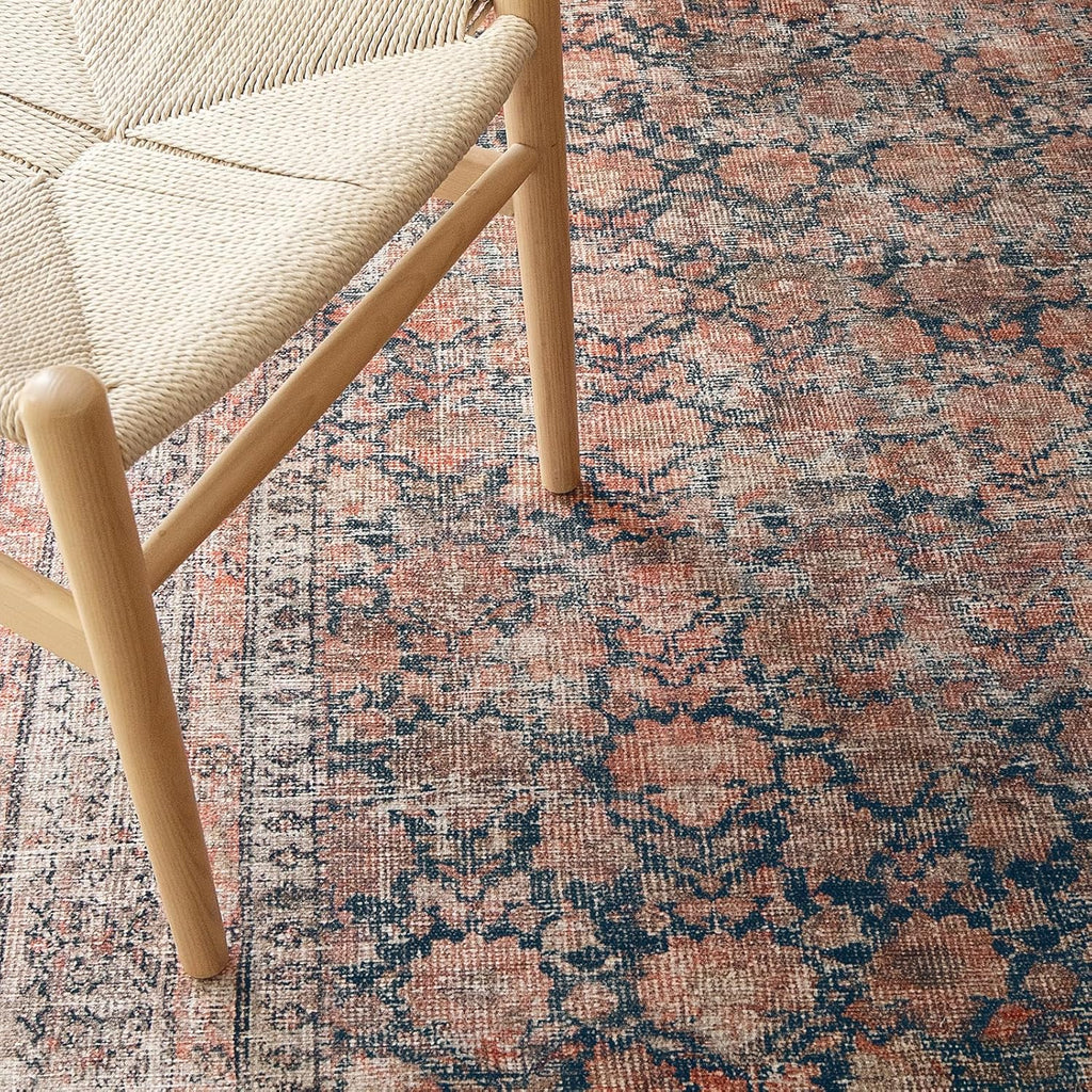 Rustica 10’ x 14’ Area Rug - Clay Rose & Blue-Cast Graphite Heritage Flatweave, Low-Pile - Easy Clean Area Rug