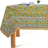 Block Print Table Cloth- 54x108 Inch Rectangle 100% Cotton Handmade Pre-Shrink, Washable for Spring,