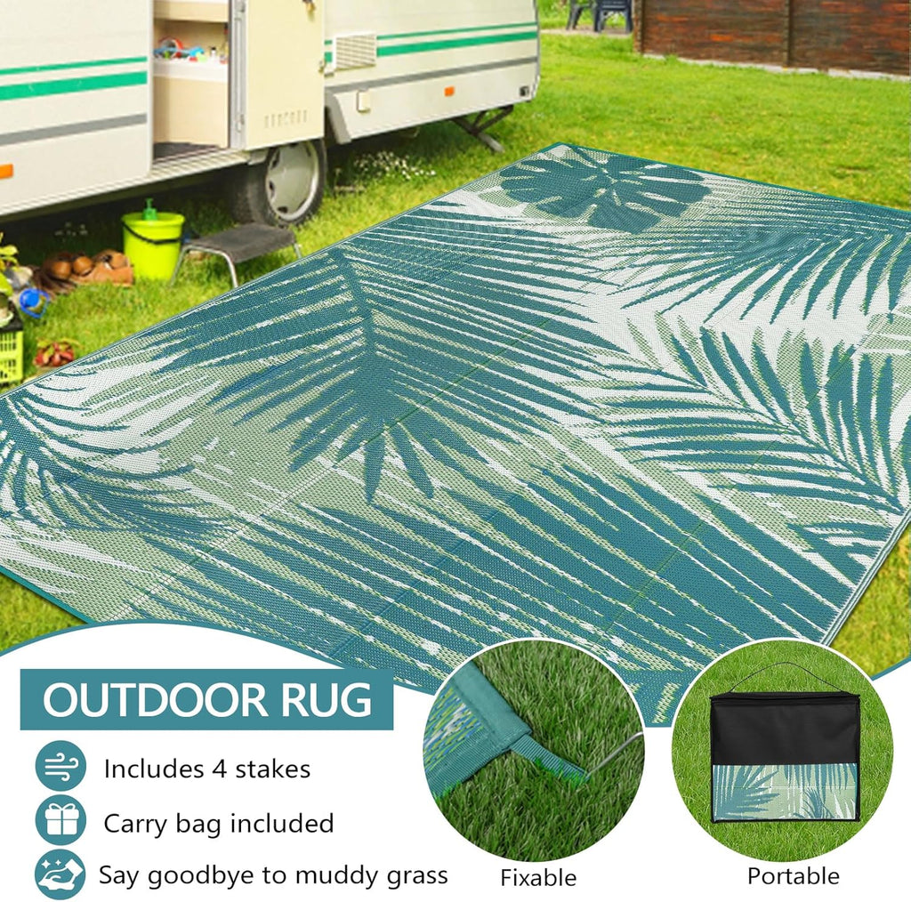Plastic Outdoor Rug 8x10 Waterproof Outdoor Carpet Patio Rugs Tropical Camping Rug Outside RV Mat Ru