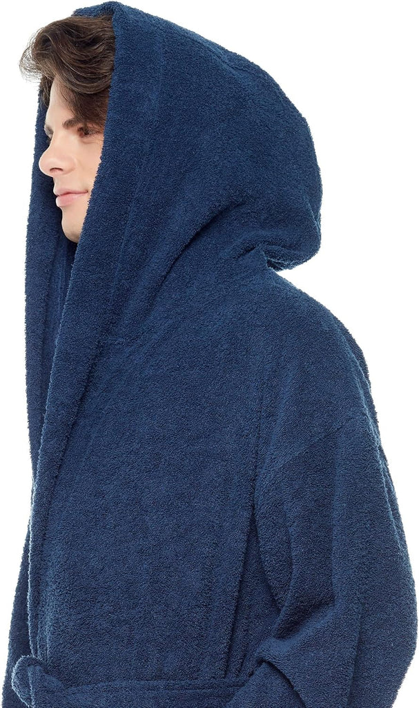 Men's Hooded Classic Bathrobe Turkish Cotton Robe with Full Length Options