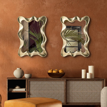 2-Pack Gold Wavy Mirror - Decorative Mirrors with Modern Metal Frame, Rectangle Mirrors, 34.5" x 24.5"