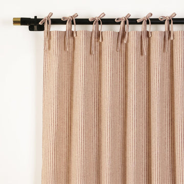 Natural Gauze Tie Top Curtains, Maroon Striped, 42x96, 2 Panels