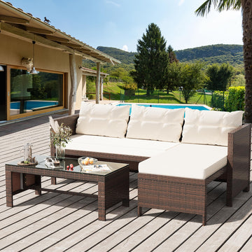 3 Pieces Outdoor Patio Furniture Set, Wicker Patio Conversation Set, All Weather Wicker Rattan Patio Seating Sofas