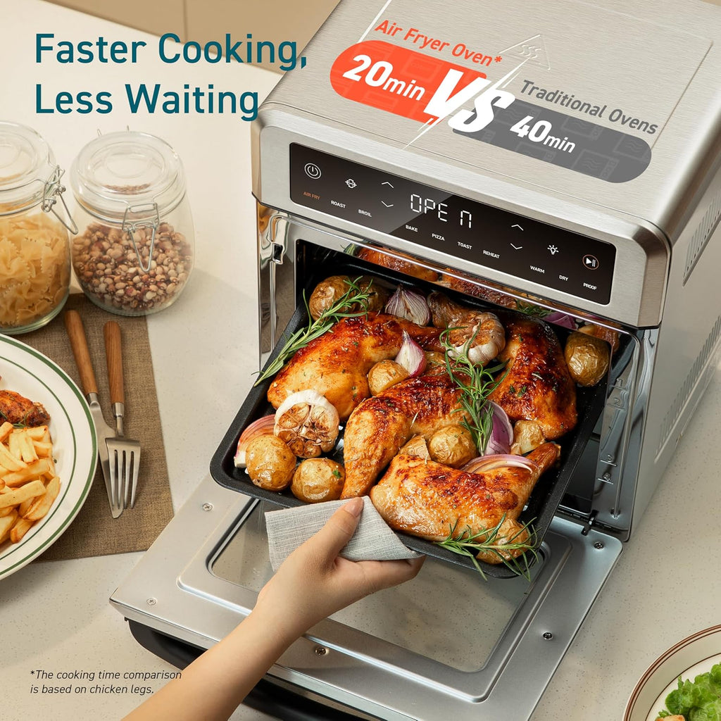11-in-1 Air Fryer Oven, 13Qt Small Footprint Airfryer combo with Rotisserie, Toast, Bake, Roast, Reheat Functions and more, Recipe Book & 6 Accessories Included, Perfect for Small Countertop