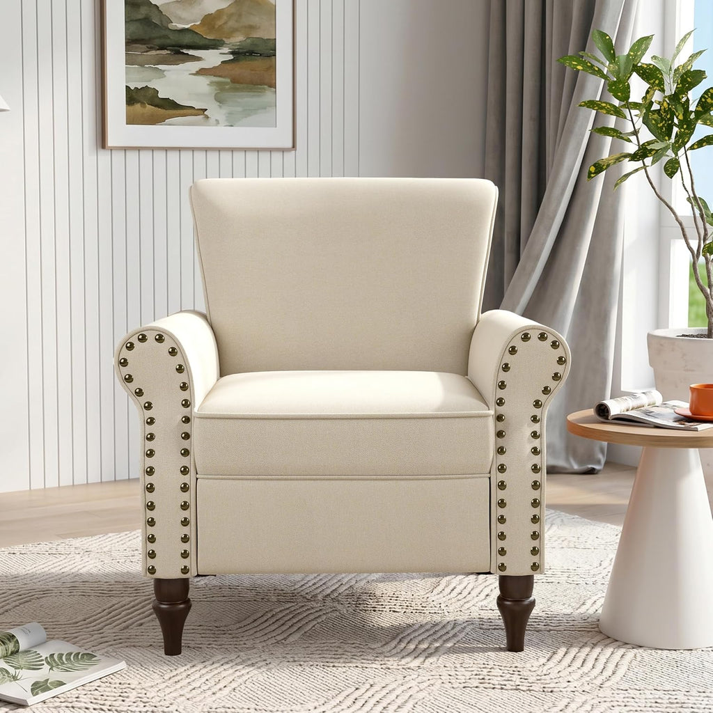 Wingback Accent Chairs Set of 2, Living Room Chair with Wood Legs, Beige | Mid-Century Modern Upholstered Armchair