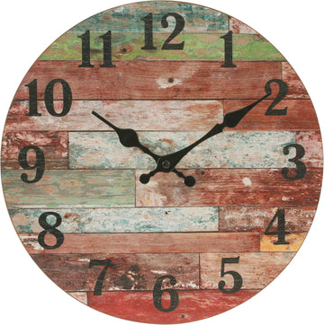 Rustic 12 Inch Round Wooden Wall Clock, Battery Operated, Vintage Farmhouse Wall Decor for the Kitchen