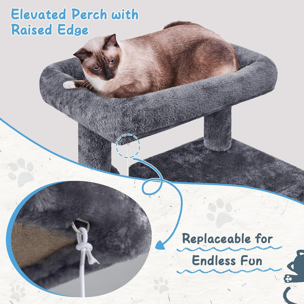 Cat Tree Tower, 40-Inch Condo with Hammock, Oversized Soft Platform, Scratching Board, Basket