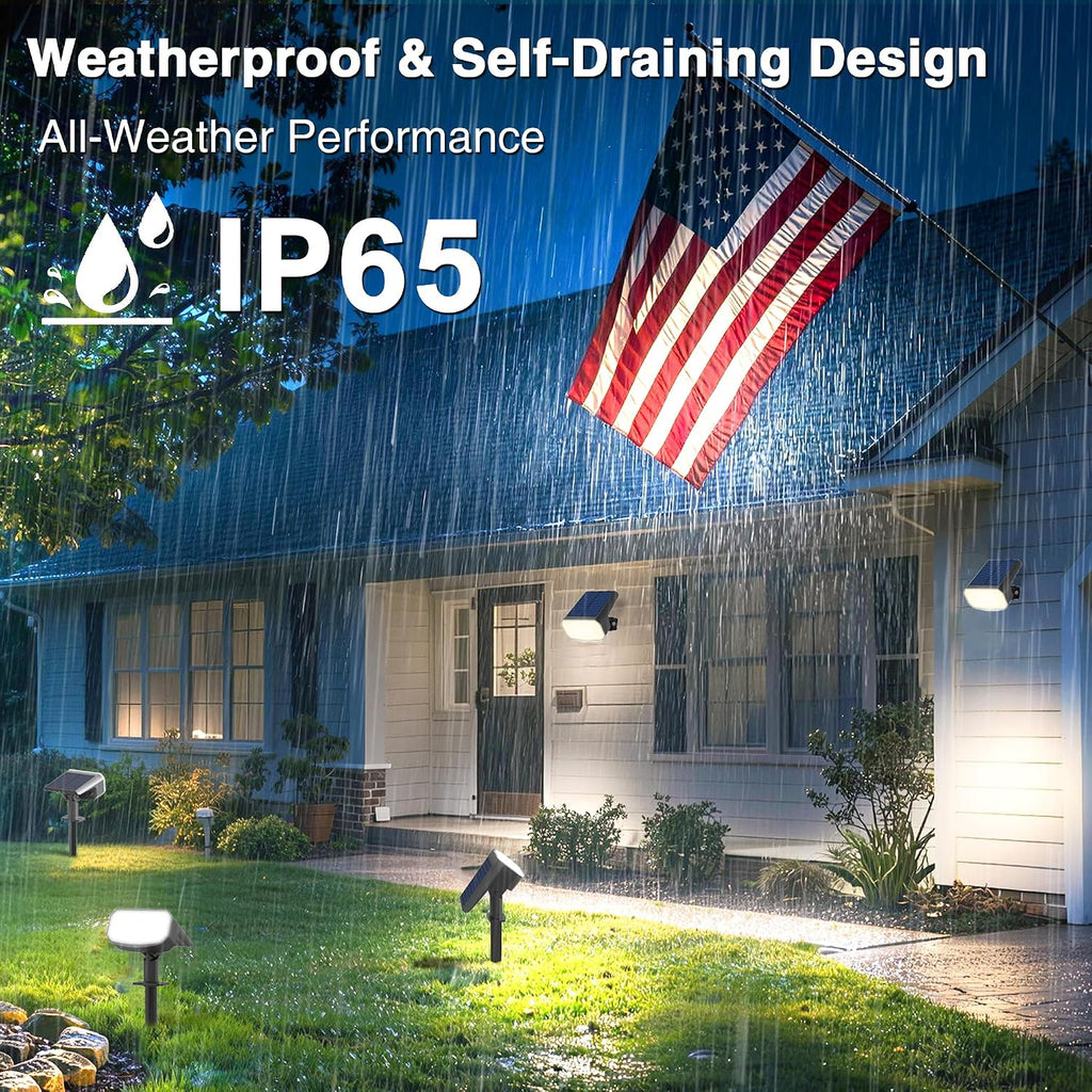 Solar Lights Outdoor Waterproof IP65, Super Bright LED with Lens, 6500K 2 Lighting Modes, Solar Powered Yard Garden