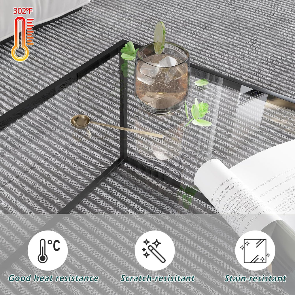 Glass Coffee Table Modern Center Table,Minimalist Coffee Table Sofa Side Tea Table,Tempered Glass-top with Sturdy