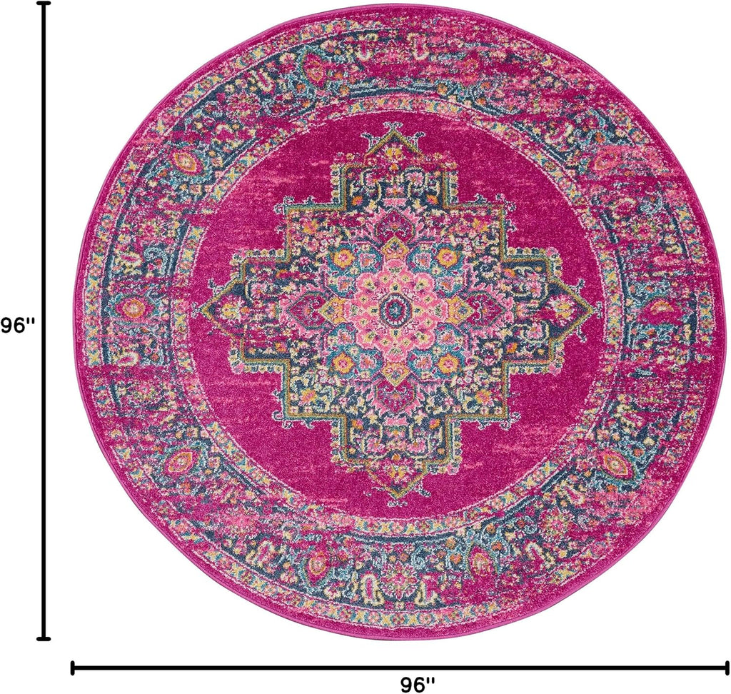 Home Passion Fuchsia 8' x Round Area Rug - Easy Clean, Non Shedding, Bed Room, Living Room, Dining Room, Kitchen (8'