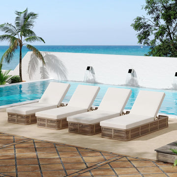 Set of 4 76.75"L Woven Rope Patio Chair Sun Lounge Recliner Chair with 5-Position Adjustable Backrest, Outdoor Metal