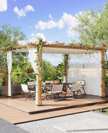 10x13 ft Outdoor Retractable Pergola with Canopy and Side Mesh Screen