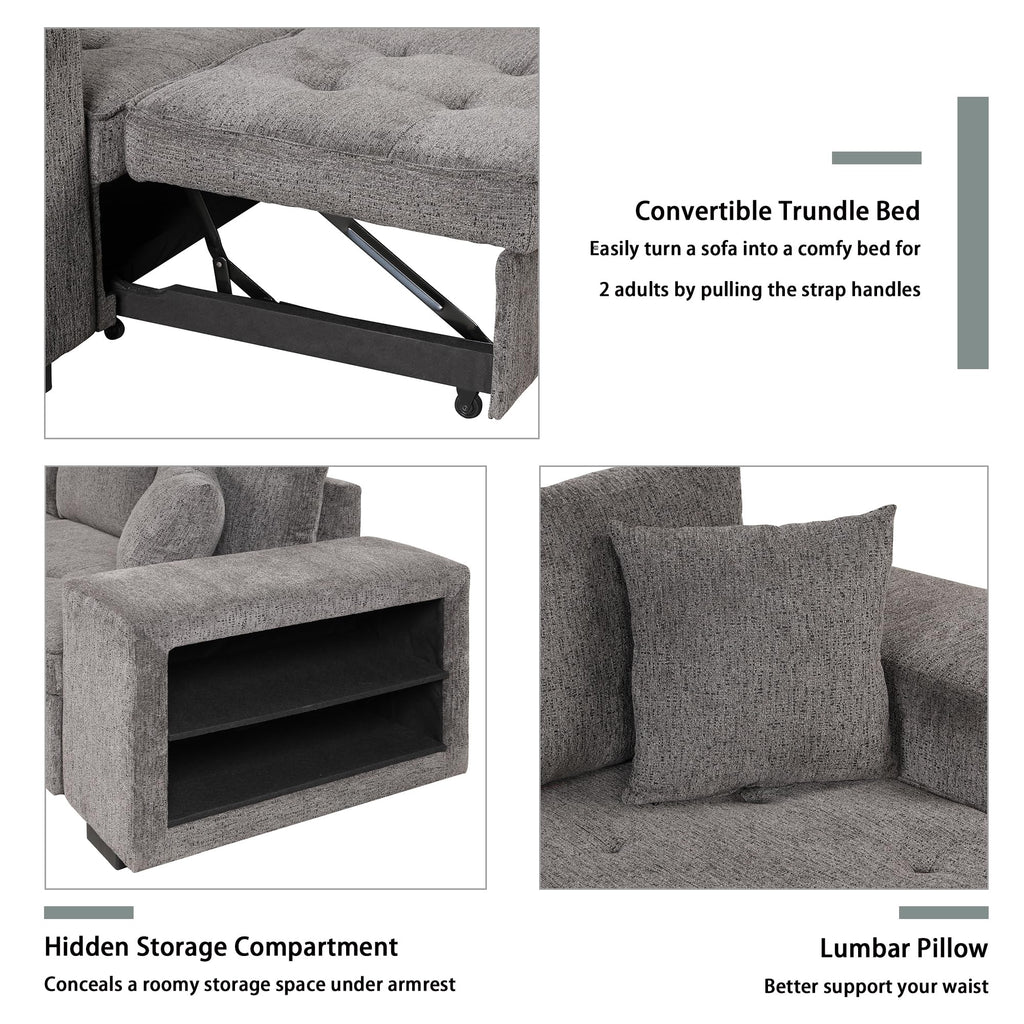 104.5 inch Reversible Sleeper Sectional Sofa with Pull Out Bed, Convertible L Shaped Sectional Couch with Storage