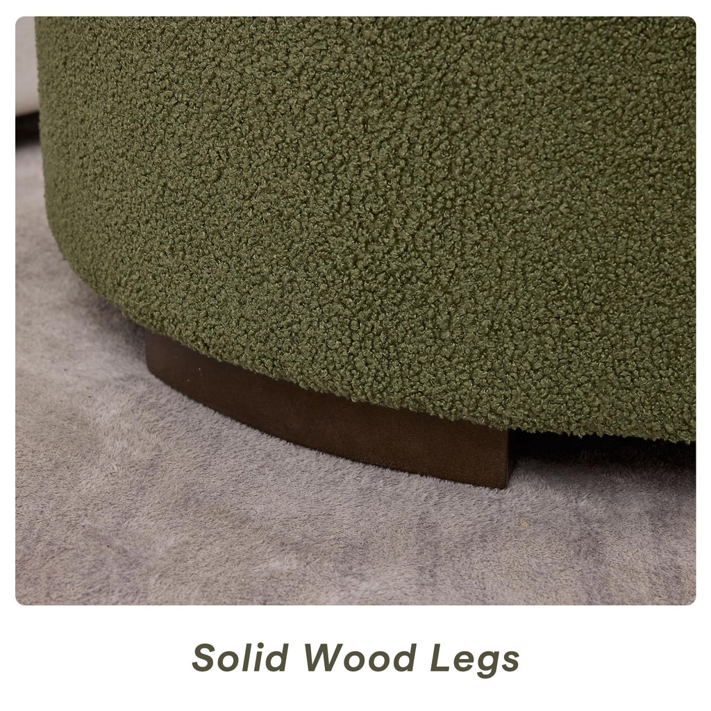 29.5 Inch Round Storage Ottoman Coffee Table, Green Teddy