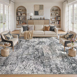Area Rug Living Room Rugs - 10x14 Abstract Large Soft Indoor Washable Rug Neutral Modern Low Pile Ca