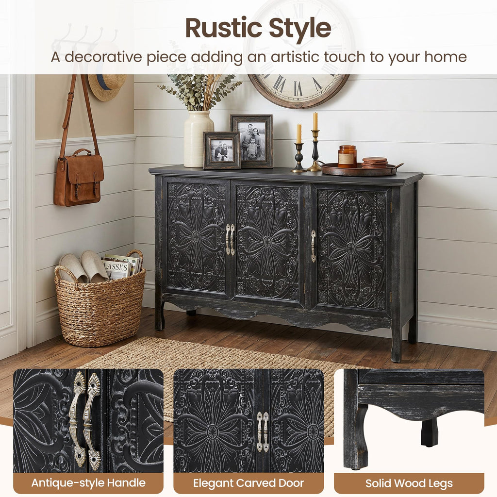 Buffet Sideboard with Storage, Vintage Solid Wood Sideboard