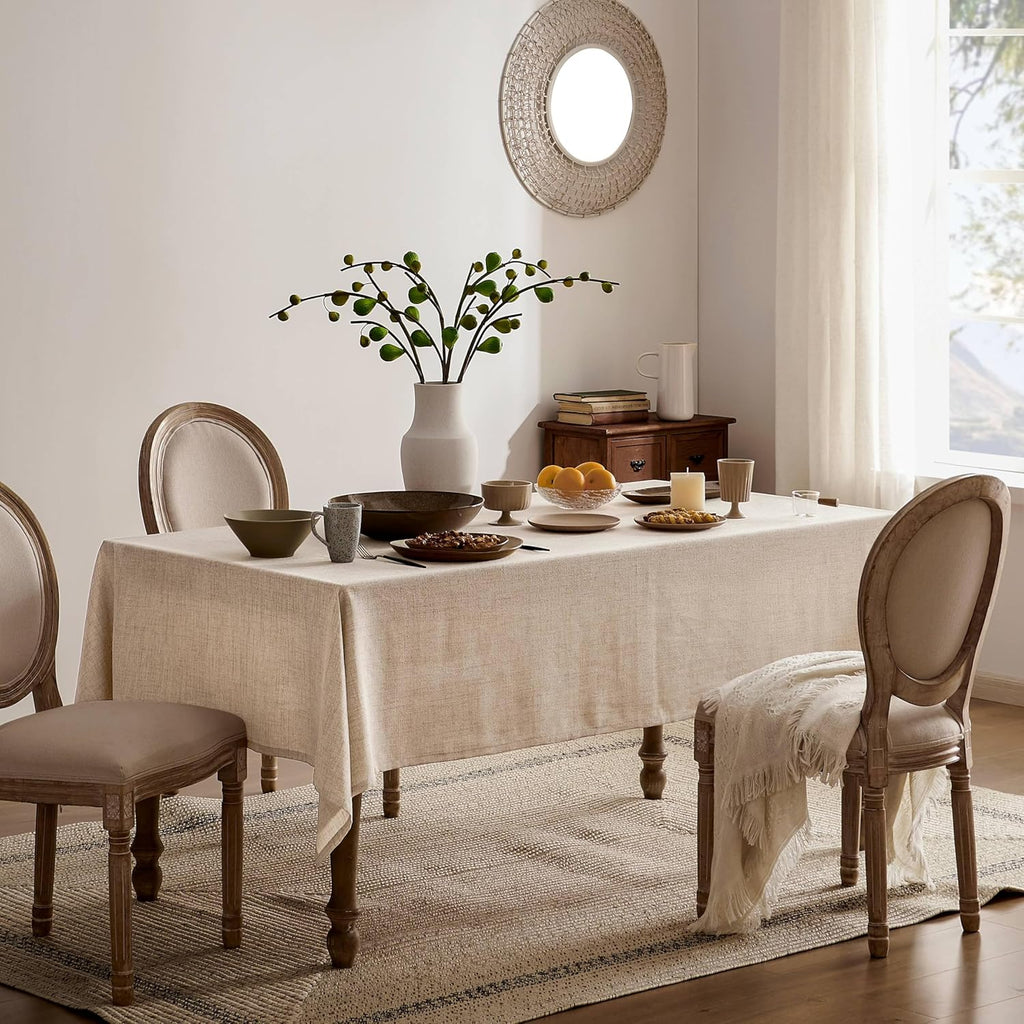 Linen Tablecloth for Rectangle Table, Natural 60x84 Inch (Fit 5ft, Narrow Fit 6ft Rectangle Table) F