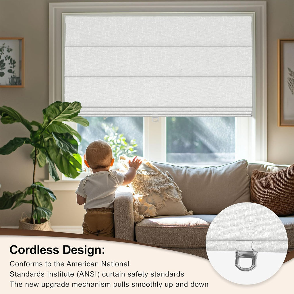 Cordless Roman Shades for Windows - Custom Size Off-White, Blackout Roman Shades Fabrics, Roman Blind for UV