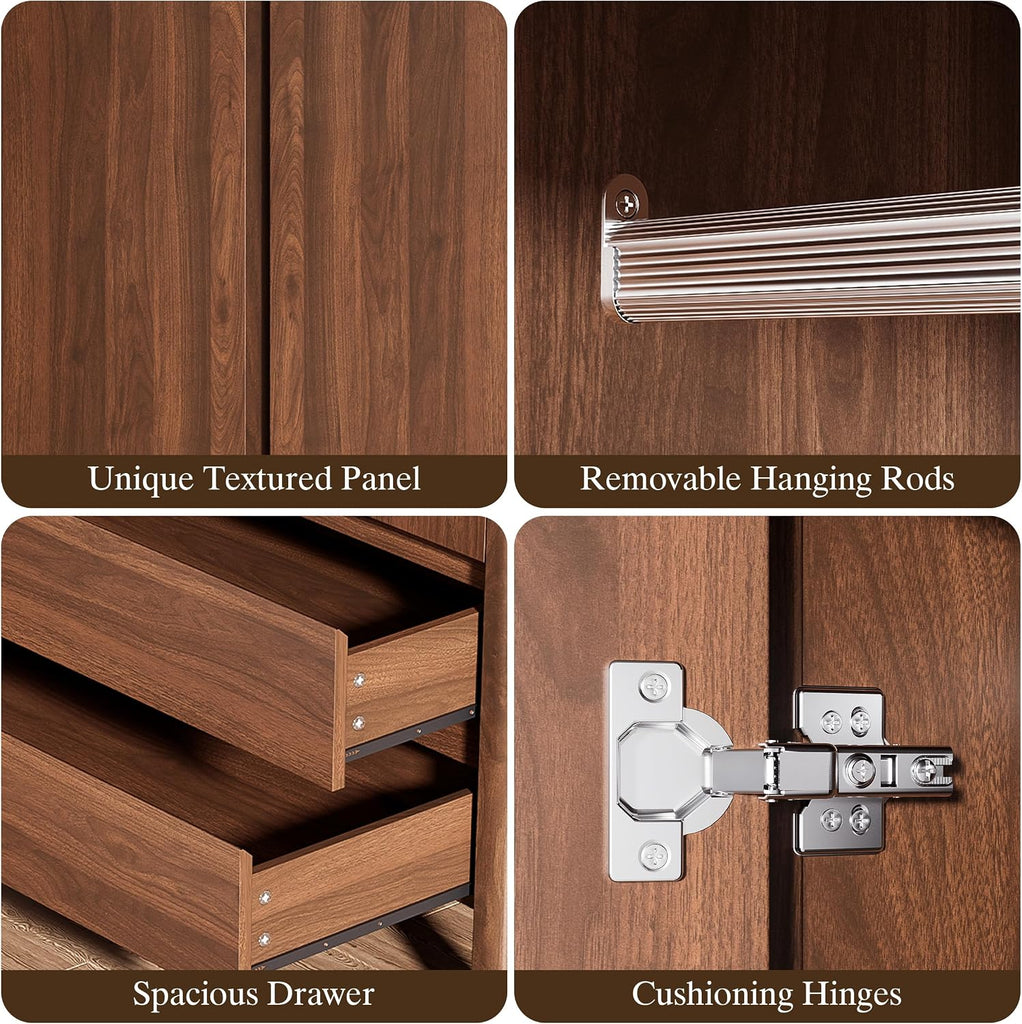 Armoire Wardrobe Closet, 70.9" Tall Wardrobe Cabinet with 2 Doors, 2 Large Drawers and Hanging Rod, Wooden Clothing