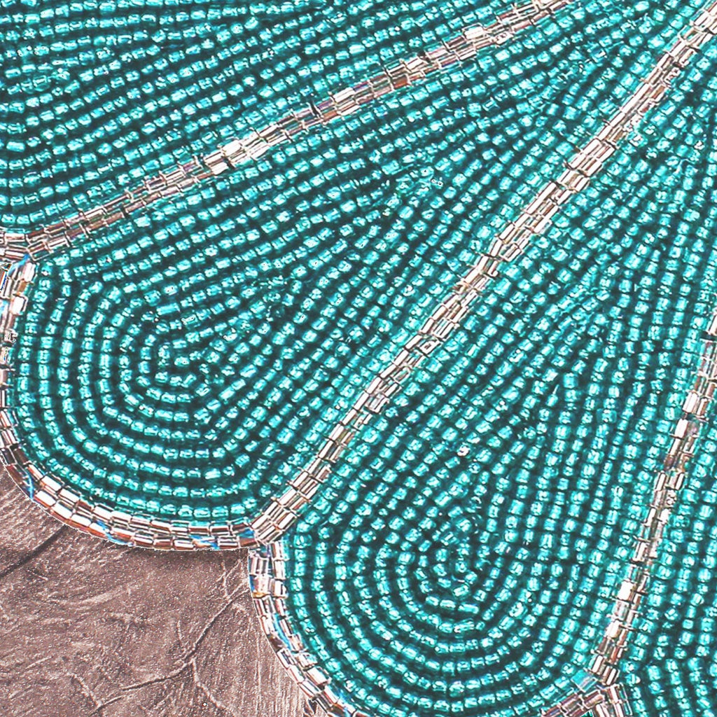Beaded Placemats 13 Inch, Teal Silver Round Single Pack
