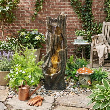 Outdoor Waterfall Fountain 39.4in Tall, Tree Design Garden Fountain with LED Lights