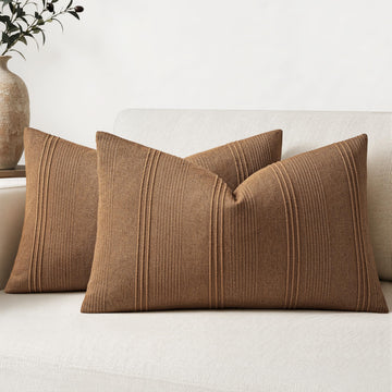 Fall Lumbar Striped Throw Pillow Covers 12x20 Sugar Brown 2 Pack