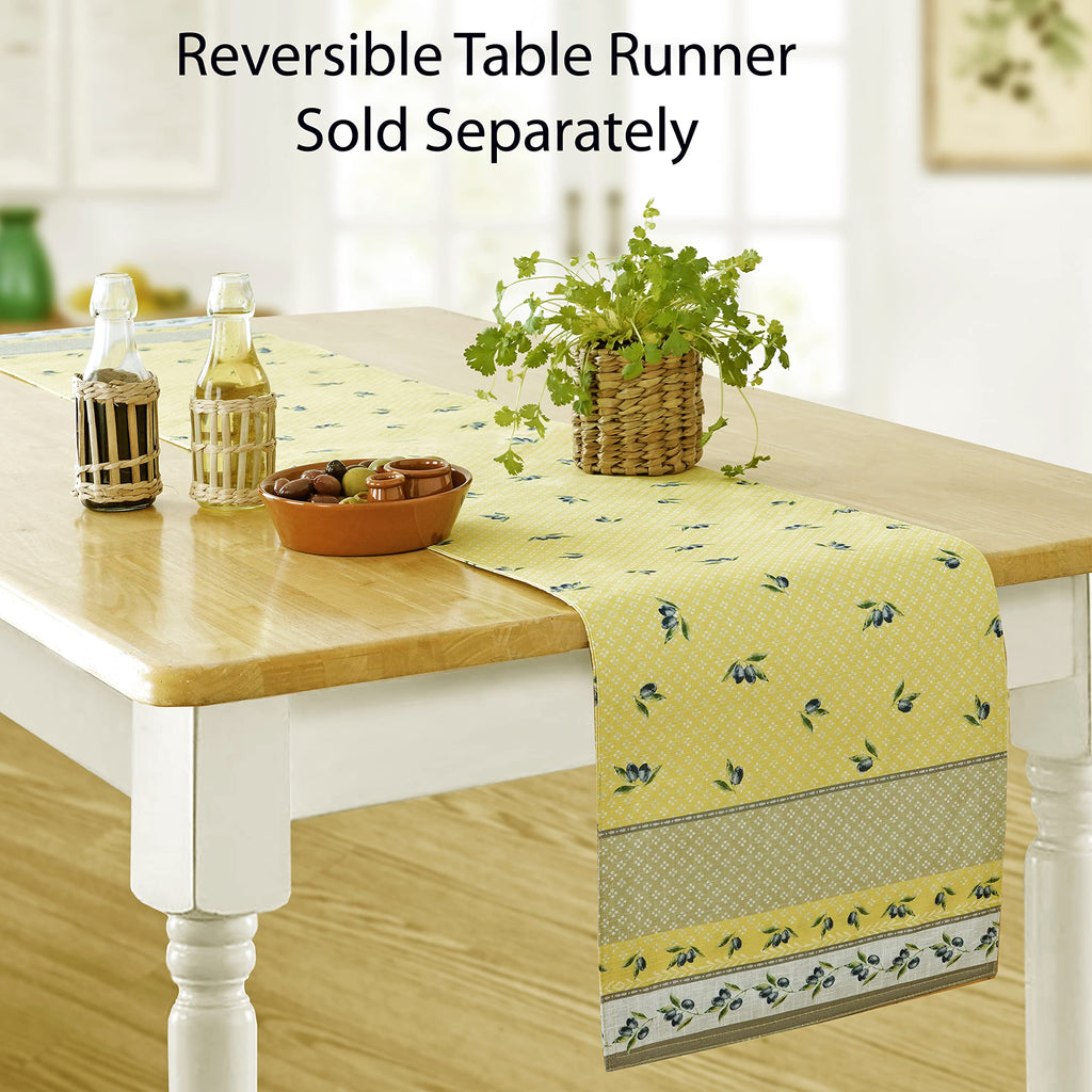 Rectangle Fabric Tablecloth, 60 x 120 Inch, Olivier Yellow and Grey Olive Print, Stain and Water Resistant Fabric