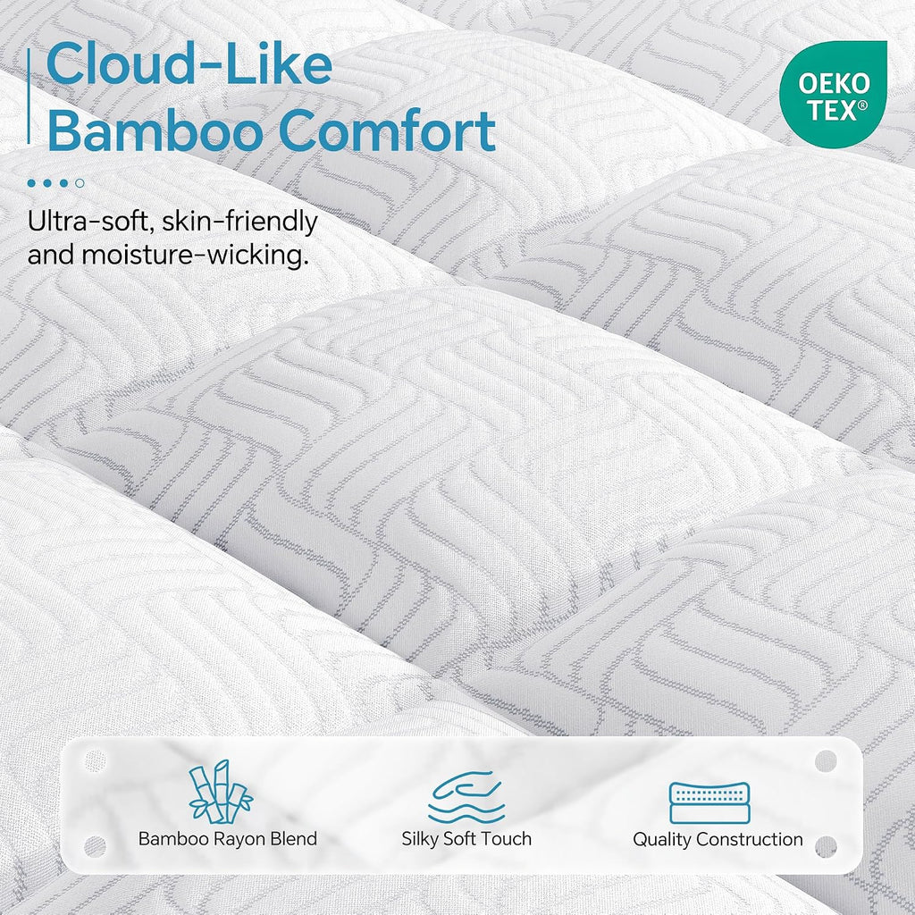 Full Mattress Topper, Viscose Derived from Bamboo, Pillow Top | Breathable Mesh Sides, Shredded Memory Foam Blend