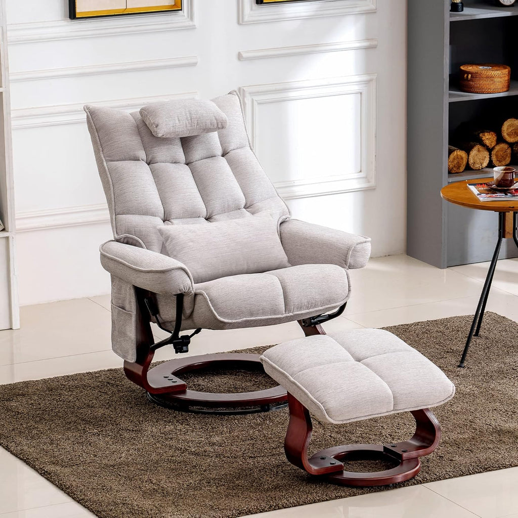Modern Reclining Swivel Lounge Chair and Ottoman — Beige