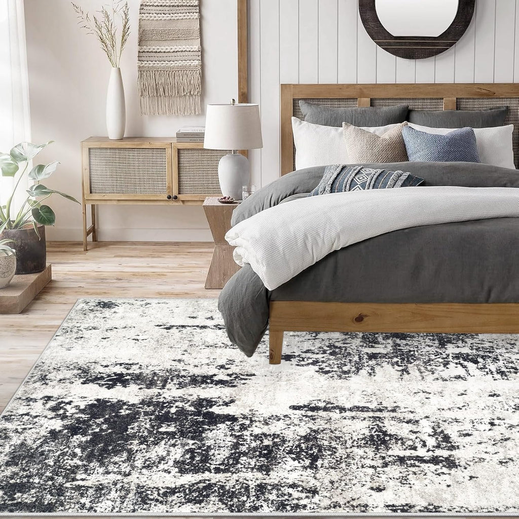 Living Room Rug 5x7 Rug, Machine Washable Modern Abstract Rug Soft Neutral Area Rug Non-Slip Stain Resistant Large